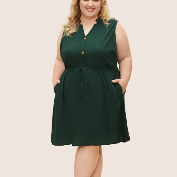 BloomChic Plus Size 3XL Plain Ties Front Button Pocket V Neck Dress us22-24 - Picture 4 of 7